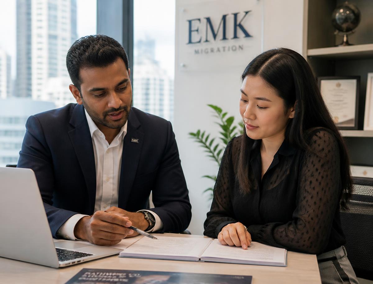 ICS migration consultant meeting a client in the Melbourne office